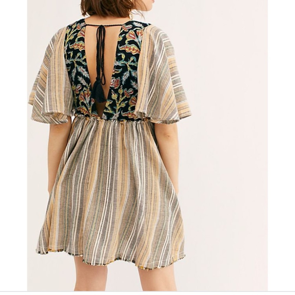 Free People-Stripped & Floral Embroidered Under The Sun-Tunic or dress